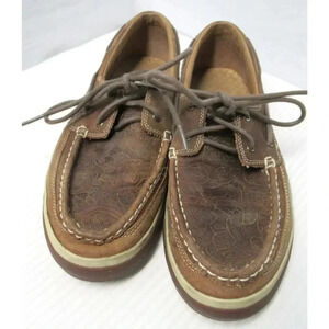 Durango Womens Leather Floral Embossed Loafer Slip On Flat Shoes Brown DRD0233